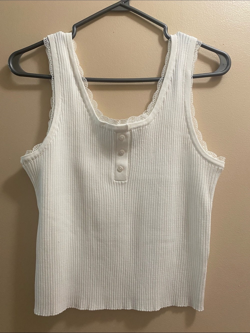Primark Cream Ribbed Lace-Trim Tank Top